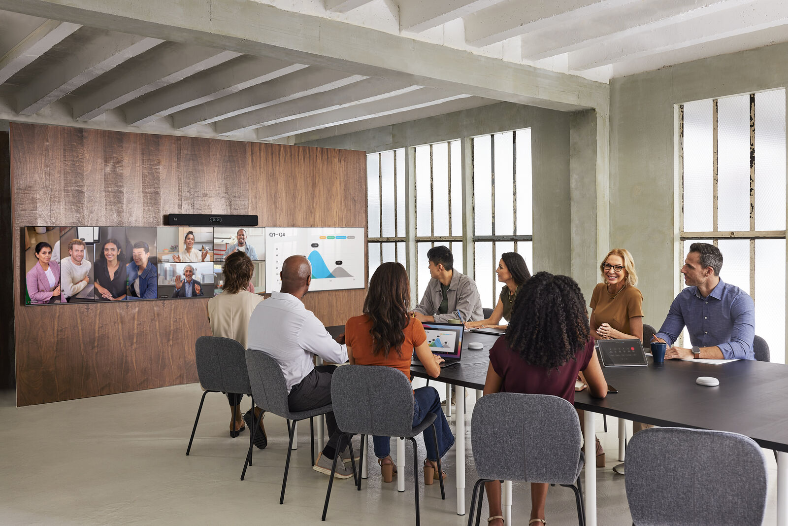 Team collaborating in a modern workspace