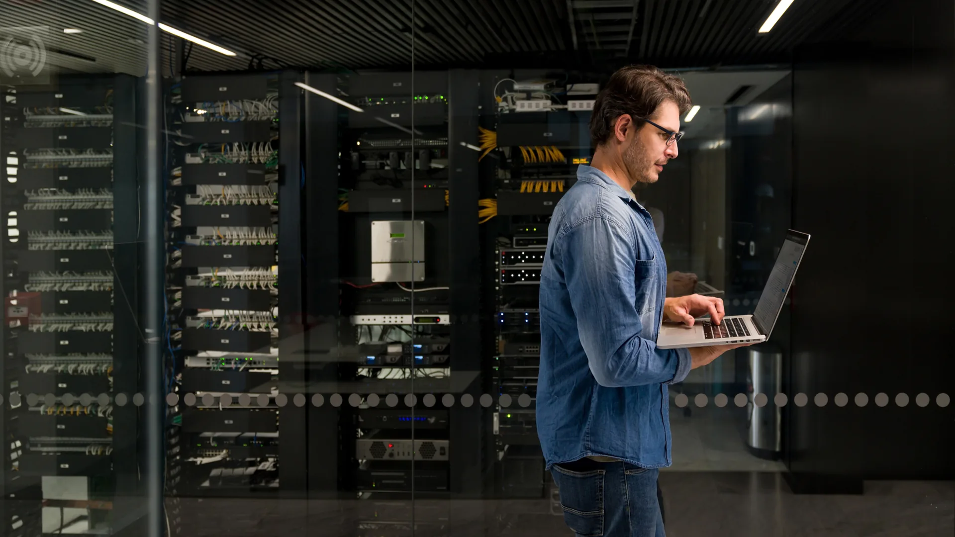 Modern server room representing secure business connectivity
